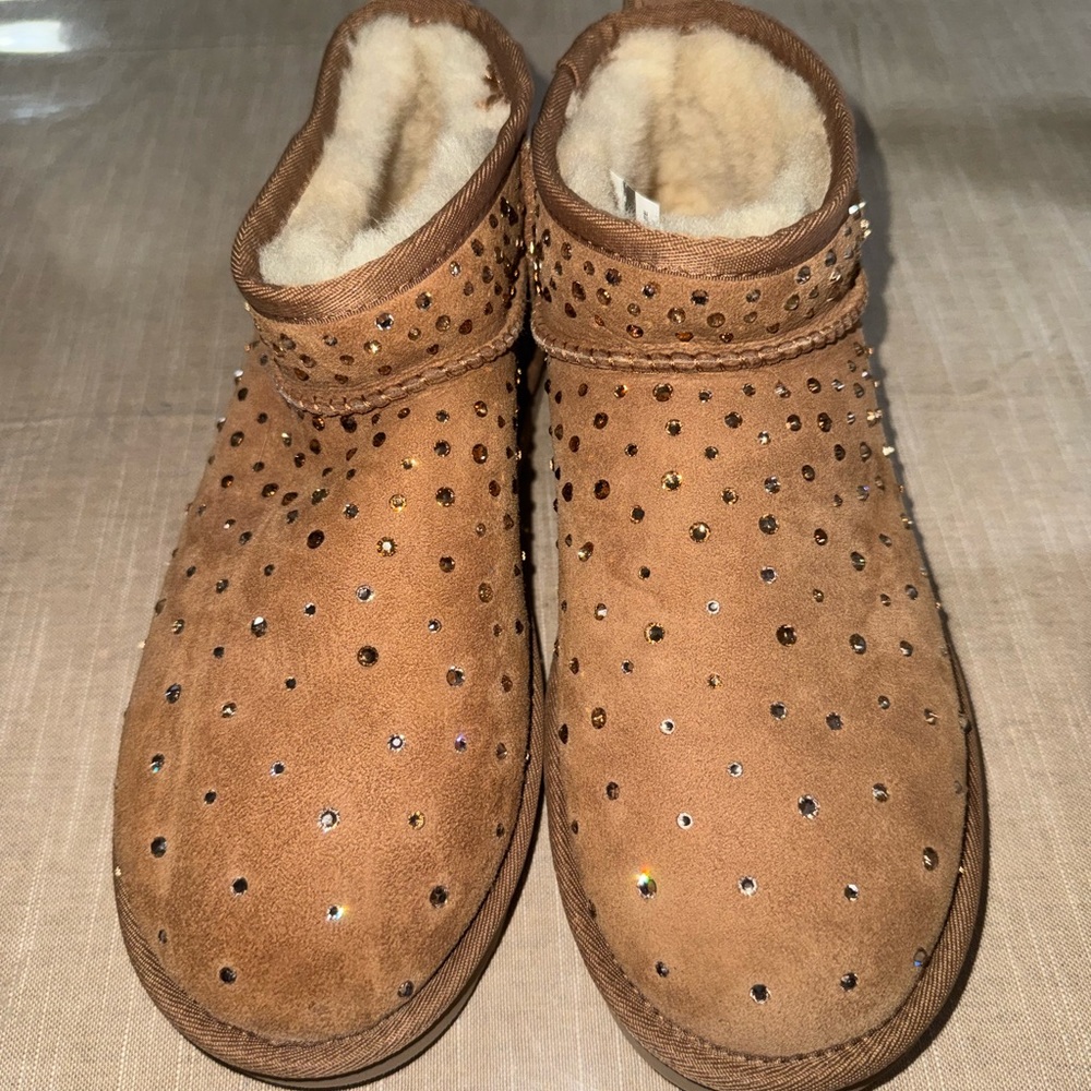 UGG Brown Ankle Booties with Swarovski crystals